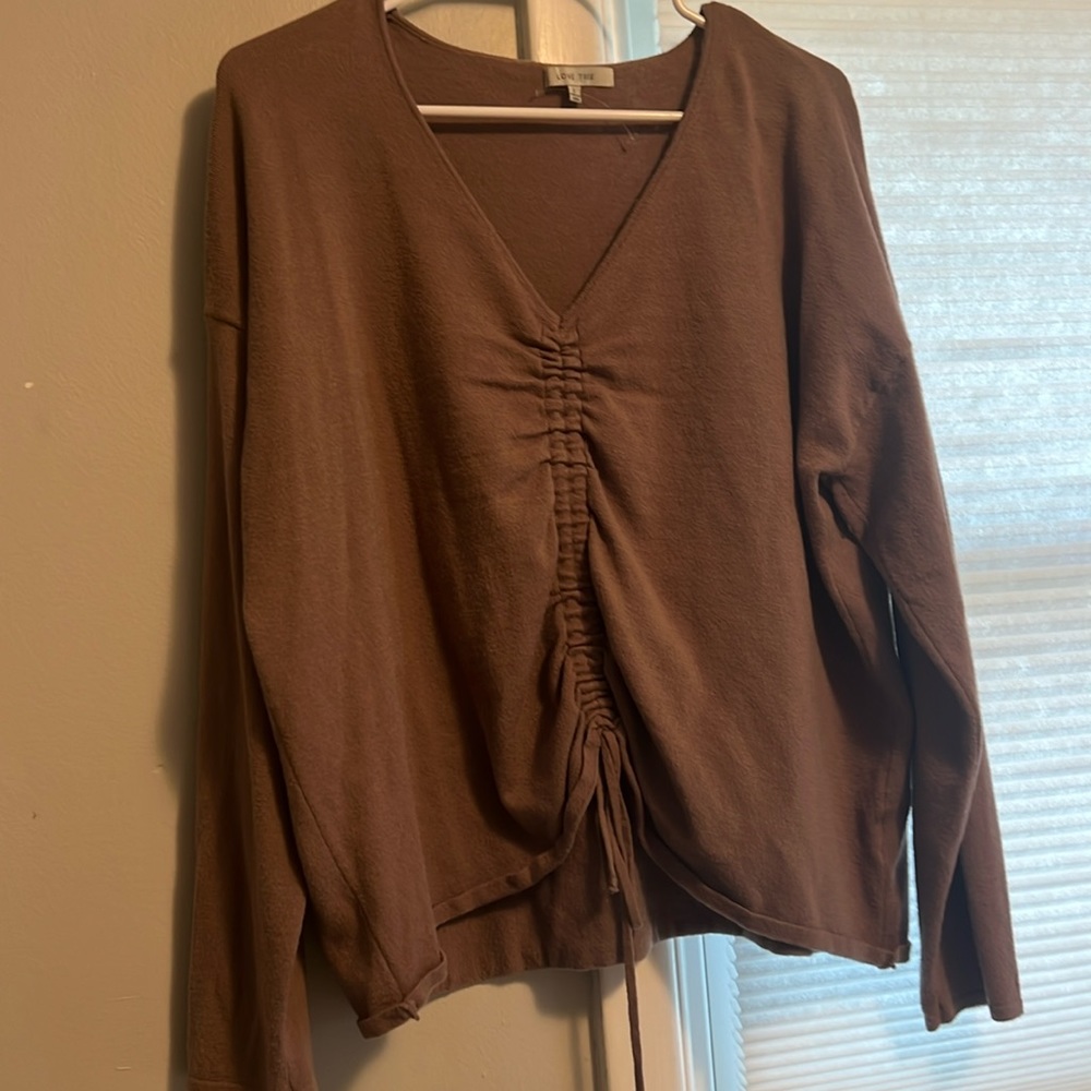 Love tree gathered tan sweater